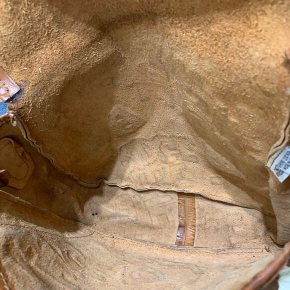 THE BRIDGE Brown Logo-Embossed Leather Vintage Saddle Messenger Bag w/Denim Trim - Picture 7 of 16